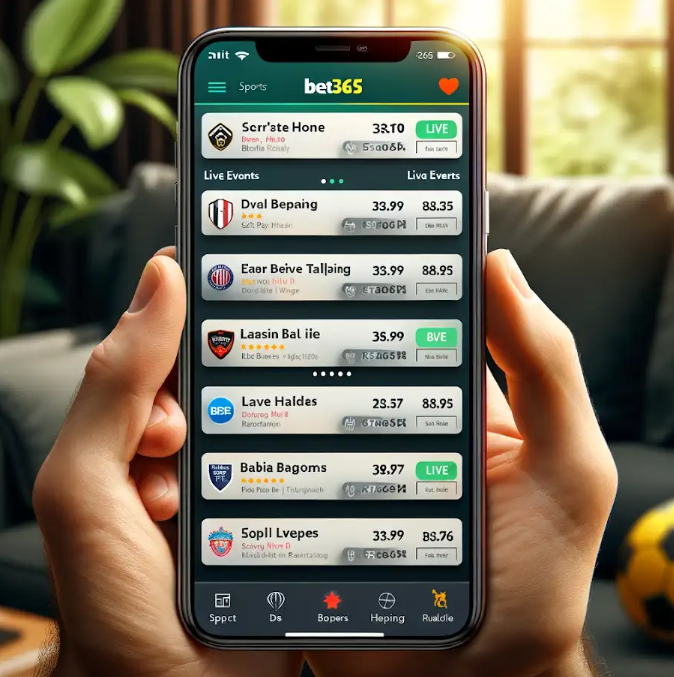 Interfaz de usuario de Bet365 mostrando una variedad de deportes disponibles para apuestas